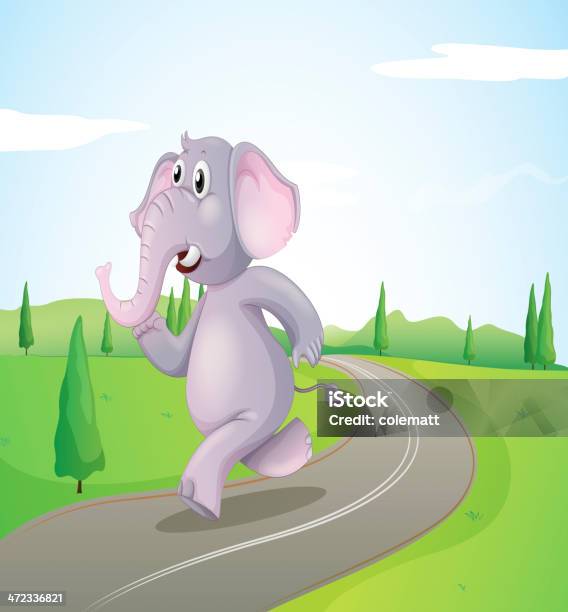 Elephant Laufen Auf Der Straße Stock Vektor Art und mehr Bilder von Anhöhe - Anhöhe, Asphalt, Ausgestorbene Tierart