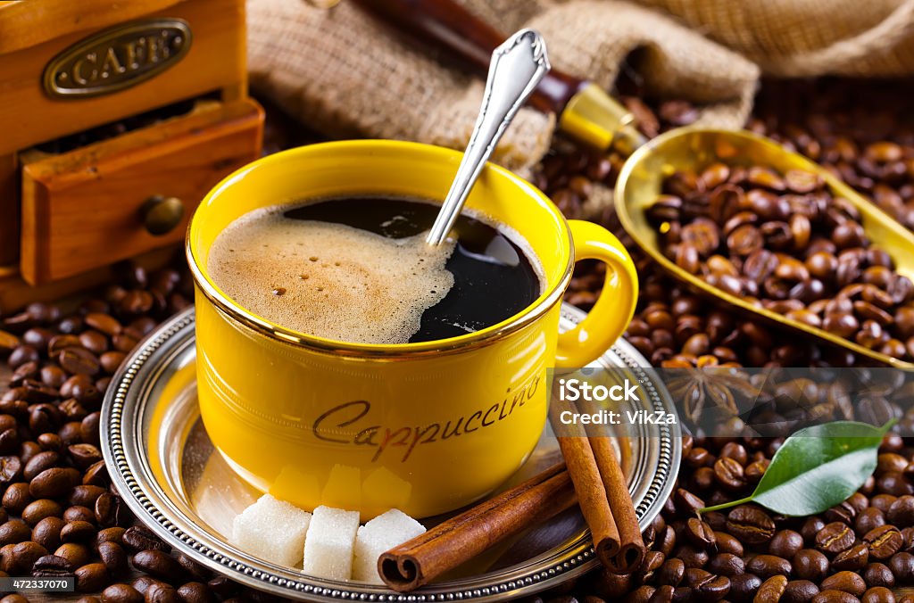 Black coffee Black coffee on a table laid out in the composition 2015 Stock Photo