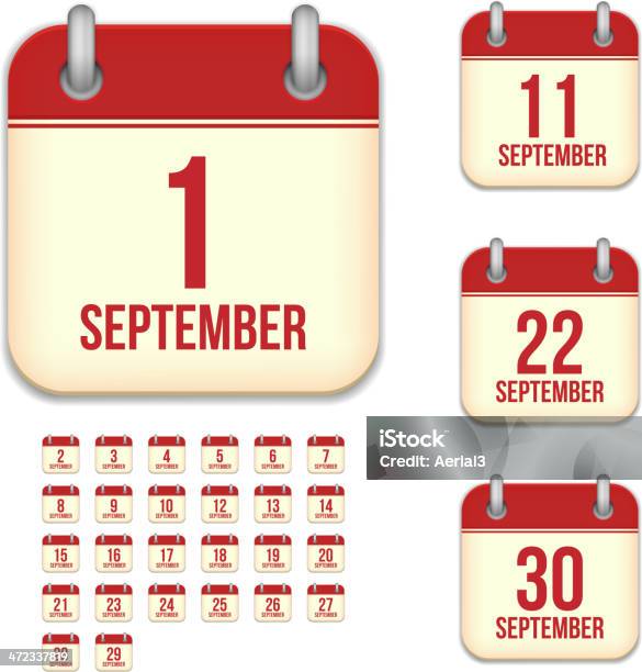 September Tage Vektorkalendericons Stock Vektor Art und mehr Bilder von 16 - 16, Datum, Freisteller – Neutraler Hintergrund