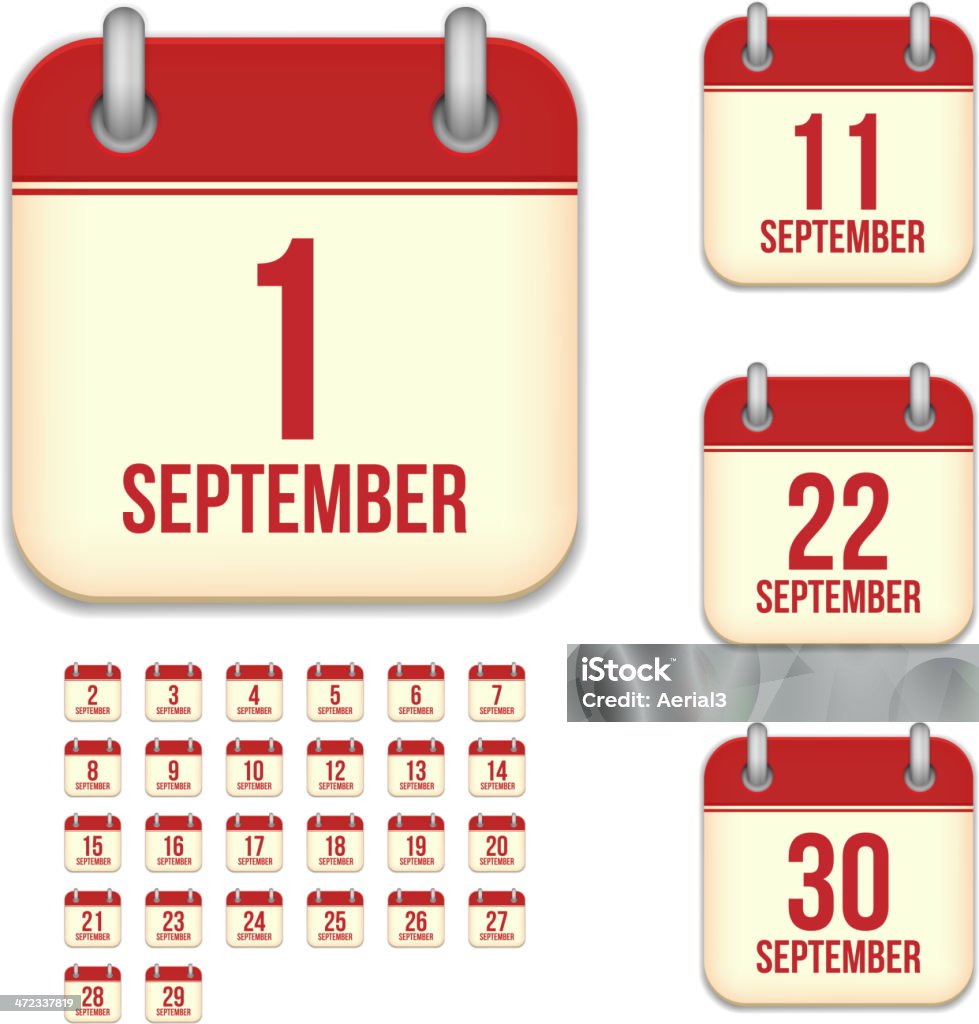 Września dni. Wektorowe ikony kalendarza - Grafika wektorowa royalty-free (Aplikacja mobilna)