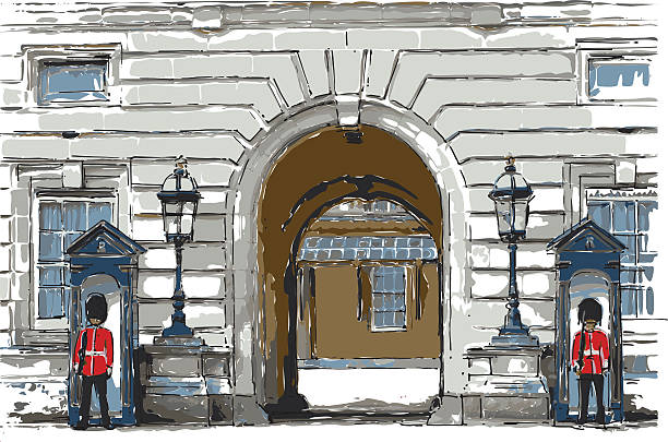 royal strażnicy - buckingham palace stock illustrations