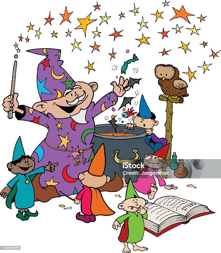 Wizard mit seiner jungen Auszubildende in Magic-Workshop - Lizenzfrei Abschirmen Vektorgrafik