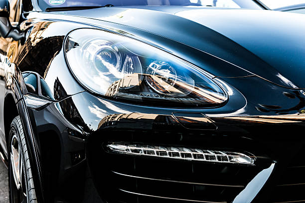 Prague, Czech Republic - April 30, 2015: Latest model of Porsche Cayenne Turbo S parked on the street in Prague downtown. The Porsche Cayenne (Type 9PA) is a mid-size luxury crossover with 4,8 L engine with 542 bhp.