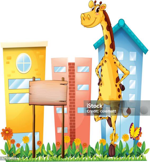 Giraffe Stehen Neben Einem Leeren Hölzerne Schild Stock Vektor Art und mehr Bilder von Am Rand - Am Rand, Bildkomposition und Technik, Blatt - Pflanzenbestandteile