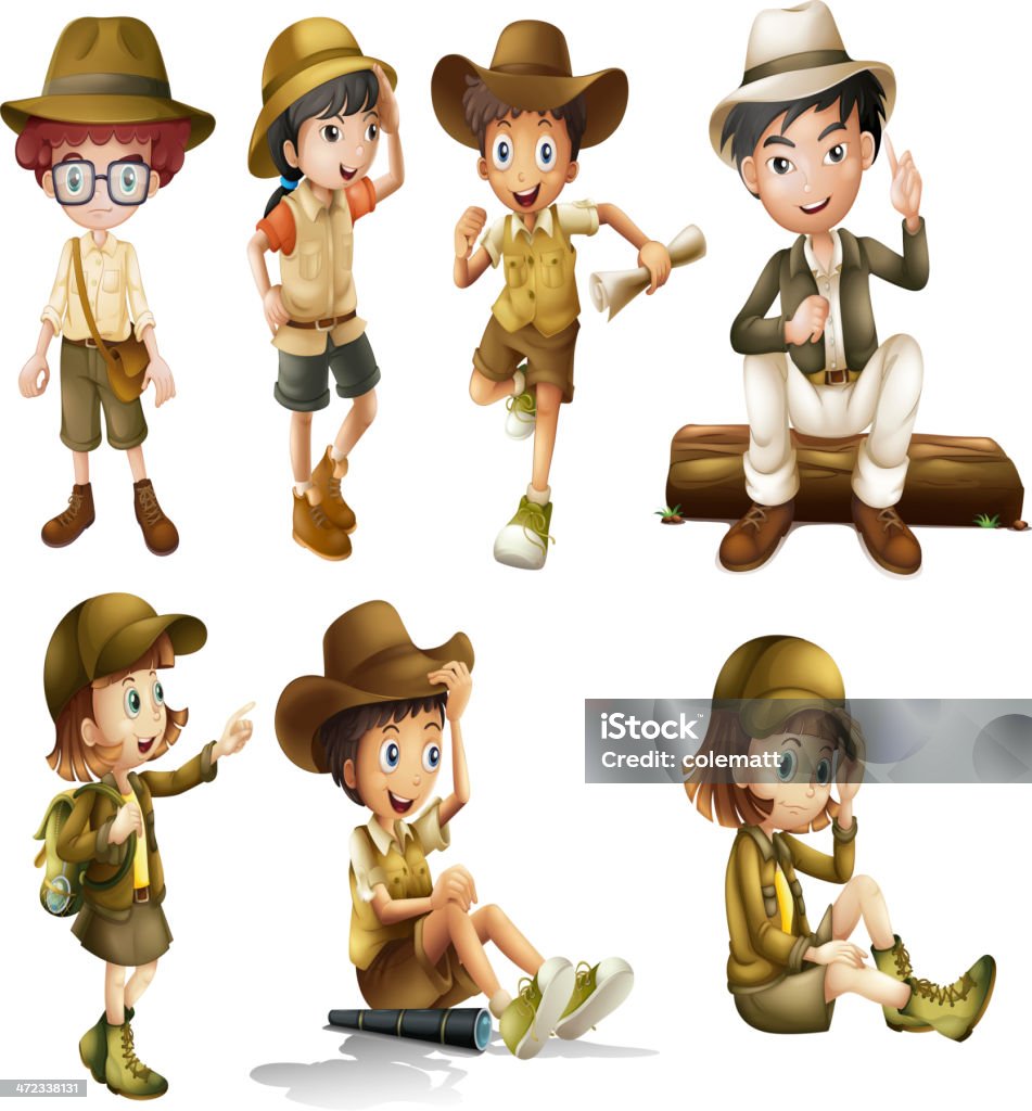 Boys and girls in safari costume boys and girls in safari costume on a white background Child stock vector