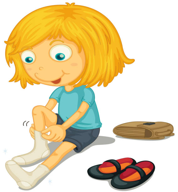 ilustraciones, imágenes clip art, dibujos animados e iconos de stock de zapatos en - getting dressed illustrations