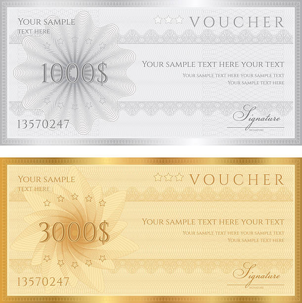 Gift certificates for foreign currencies JPG without text included banking borders stock illustrations