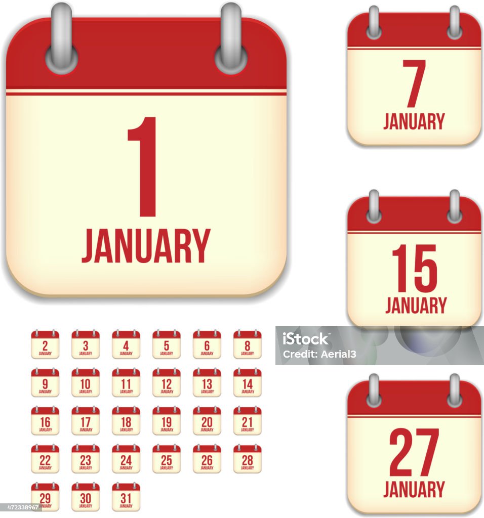 Januar Tage. Vektor-Kalender-icons - Lizenzfrei Datum Vektorgrafik