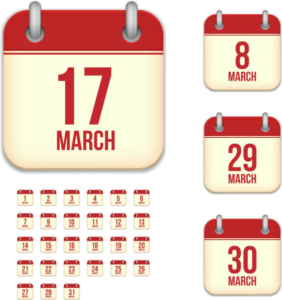 märz tage. vektor-kalender-icons - number 10 number 20 calendar date calendar stock-grafiken, -clipart, -cartoons und -symbole