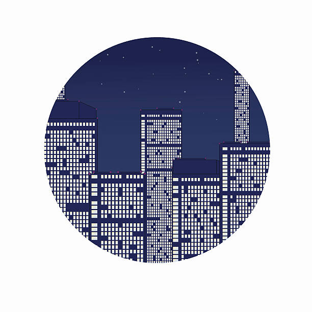 Night city under stars. vector art illustration