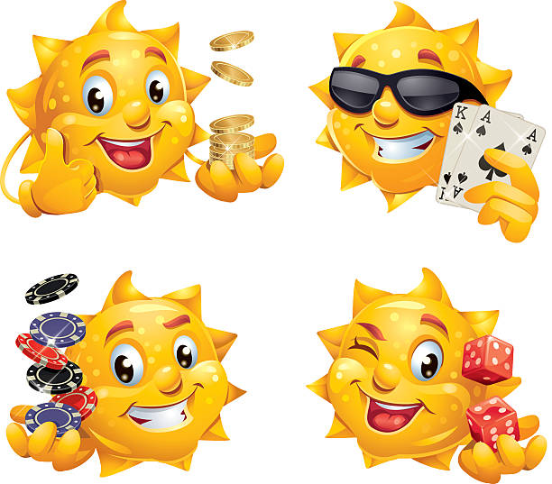 Poker au Casino personnage de dessin animé portant des lunettes de soleil en tenant cartes et dices - Illustration vectorielle