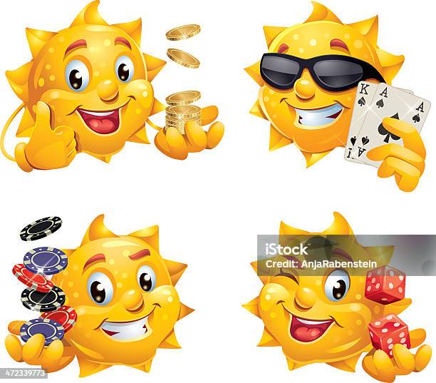 Casino Poker Cartoon Character Wearing Sunglasses Holding Cards And Dices Stock Illustration - Download Image Now