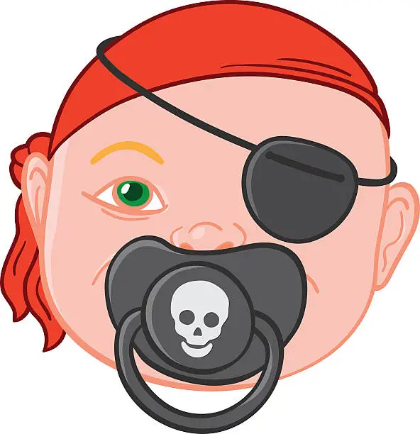 Vector illustration of Baby head with pirate pacifier