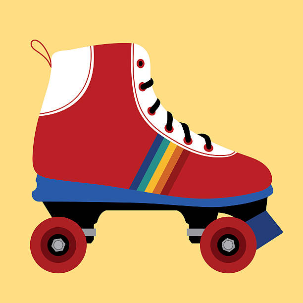 Skating shoe seventies Illustration of a white and red skating shoe on yellow background. roller skating stock illustrations