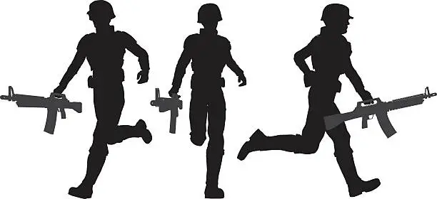Vector illustration of Silhouette soldier[Running]