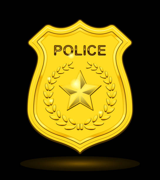 Gold Police Badge Gold Police Badge isolated on black background riot shield illustrations stock illustrations