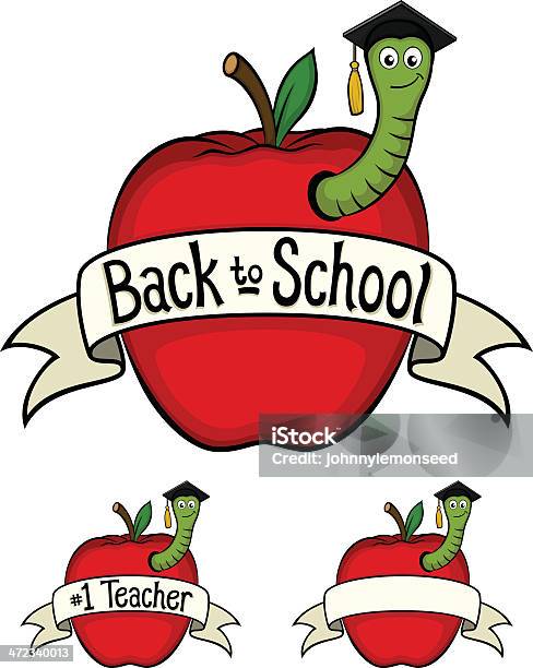 École Des Pommes Et Vers Vecteurs libres de droits et plus d'images vectorielles de Enseignant - Enseignant, Pomme, Apprentissage