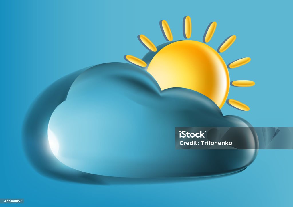 Słońce i chmury na niebieskim tle - Grafika wektorowa royalty-free (Bez ludzi)