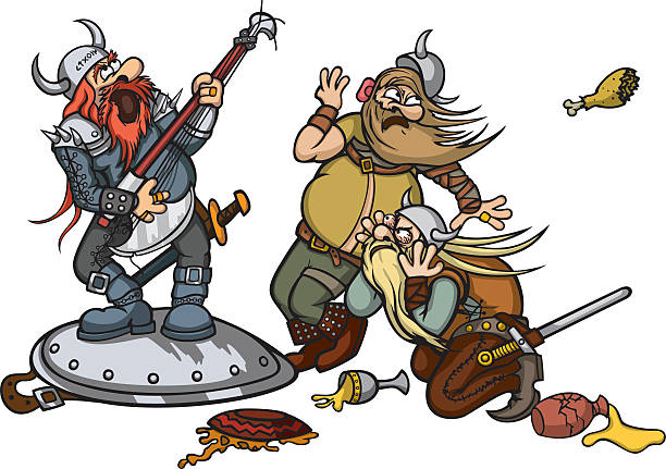 viking's music - viking barbarian banquet mythology stock illustrations