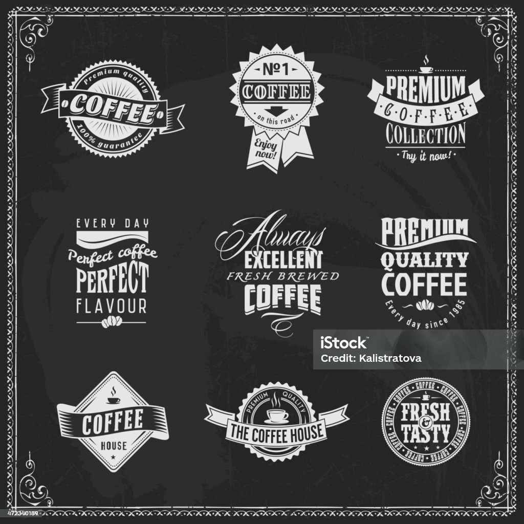 Retro Kaffee Etiketten-Kollektionen Kreide-Schriftzug - Lizenzfrei Alt Vektorgrafik