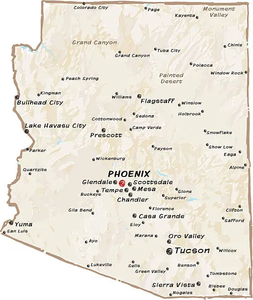 Vector illustration of map of Arizona