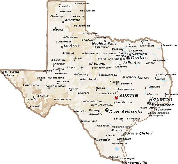 Vector illustration of map of Texas