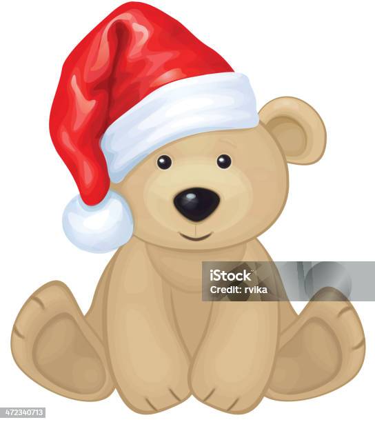 Vettore Di Orso Carina Nel Cappello Di Babbo Natale Rosso Isolato - Immagini vettoriali stock e altre immagini di Orsacchiotto
