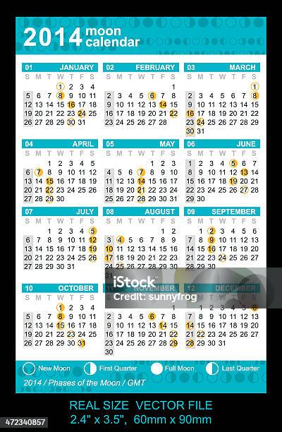 Pocket Calendar 2014 With Phases Of The Moon Gmt Stock Illustration - Download Image Now - 2014, Backgrounds, Business