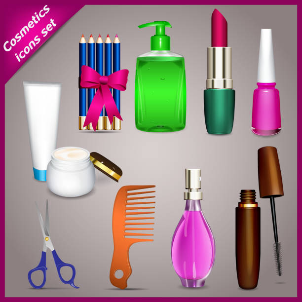 kosmetycznych ikony zestaw - liquid soap purple isolated cosmetics stock illustrations