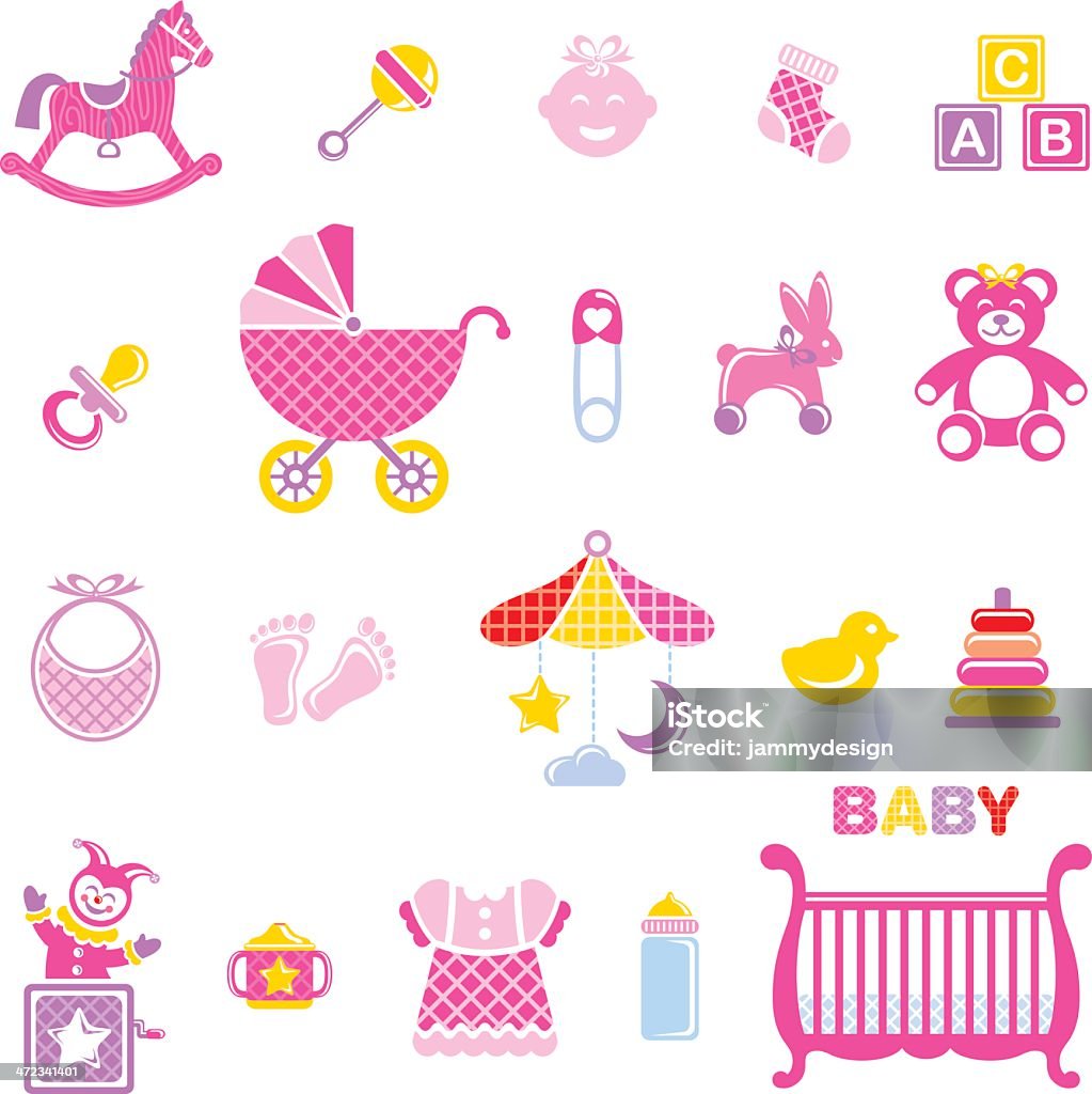 Baby Girl Icon Set Cute baby girl icon set. Baby - Human Age stock vector