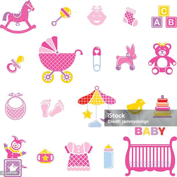 Baby Girl Icon Set Stock Illustration - Download Image Now - Baby - Human Age, Rabbit - Animal, Baby Bib