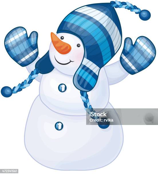 Vector Of Fun Snowman Isolated Stock Illustration - Download Image Now - Christmas, Blue, Cap - Hat