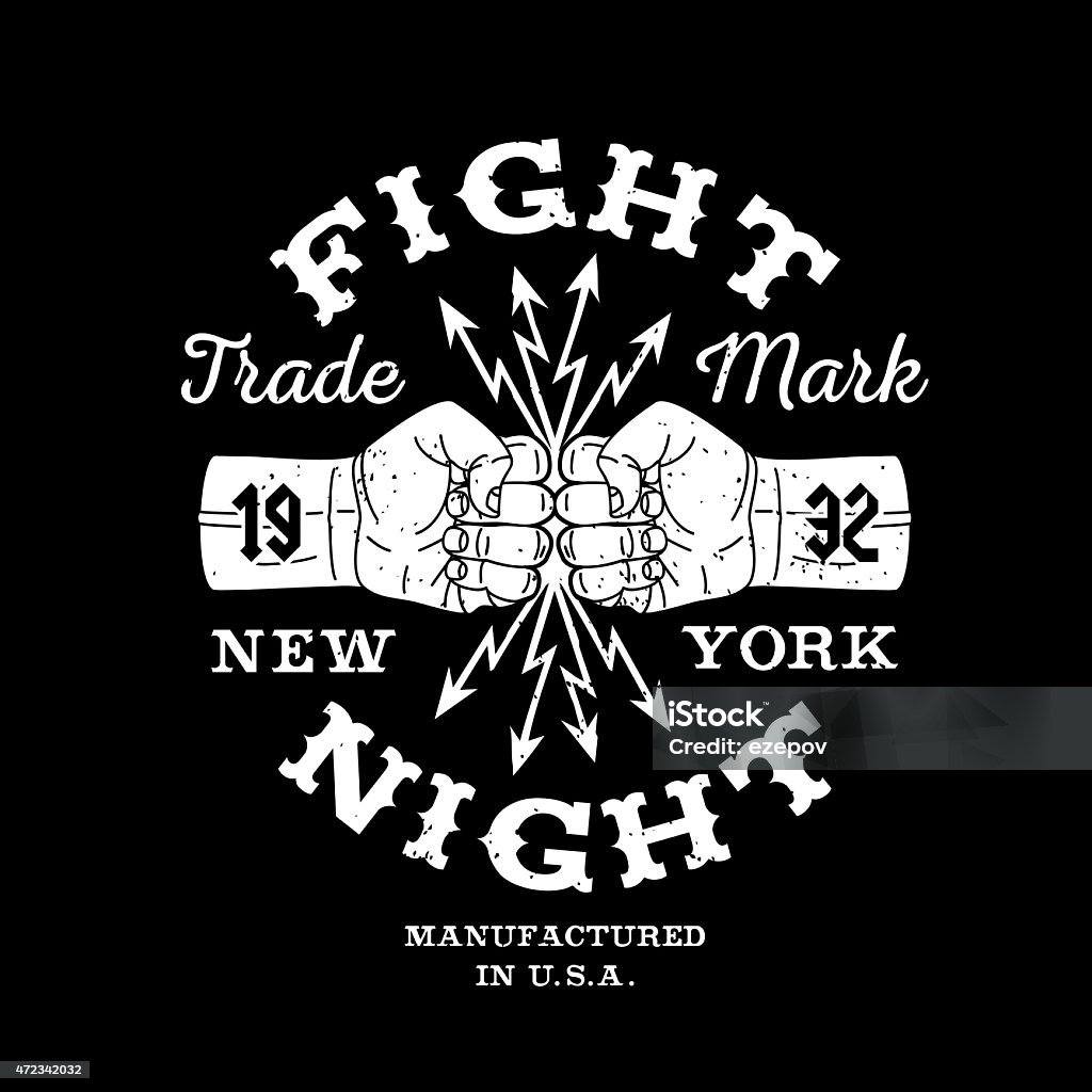 Vintage label of a New York fight night hipster boxing vintage vector label , badge , logo  " Fight Night " for poster, flyer or t-shirt print with fist, lightning and lettering Boxing - Sport stock vector
