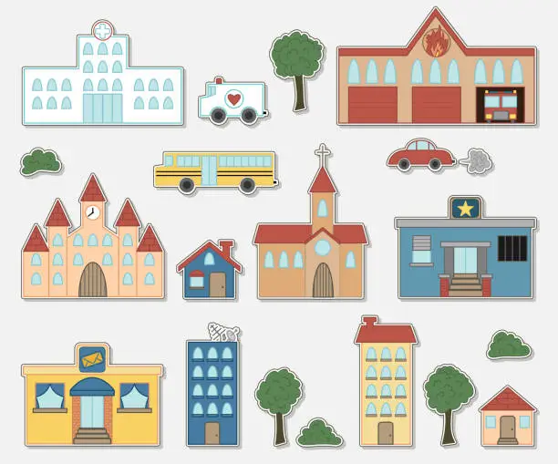 Vector illustration of Building & vehicle stickers