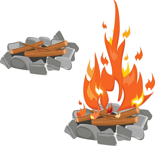 ilustraciones, imágenes clip art, dibujos animados e iconos de stock de hoguera - fire pit fire camping burning