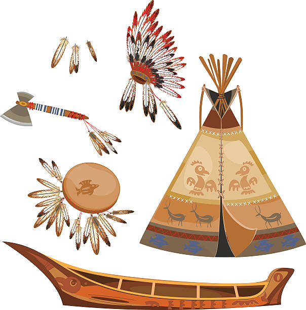 ilustrações, clipart, desenhos animados e ícones de indian conjunto de - frame drum