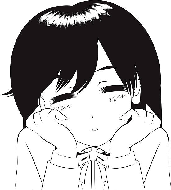 Japanese Manga style[napping girl]Outline illustration Download includes:  black and white anime girl stock illustrations