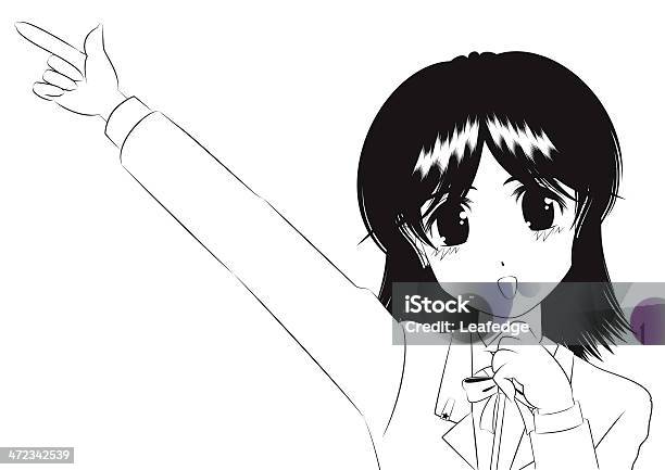 Japanese Style Manga Sourire Fille Esquisse Illustration Vecteurs libres de droits et plus d'images vectorielles de Adolescent