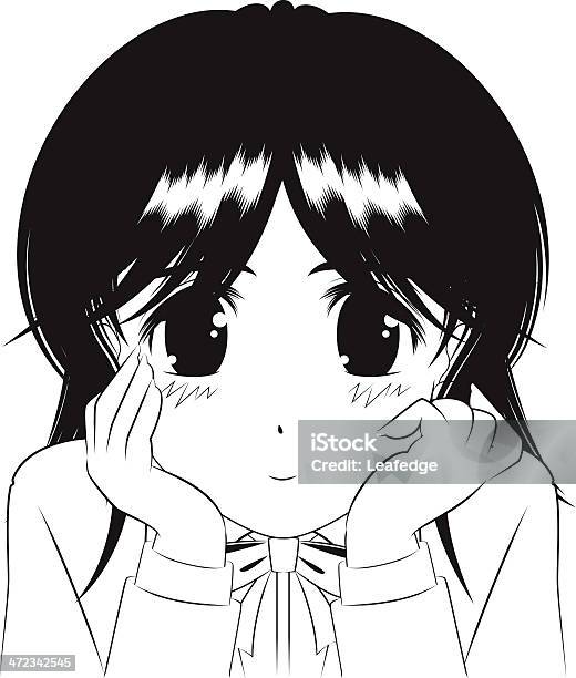 Japanischer Manga Style Lächeln Mädchen Kontur Illustrationen Stock Vektor Art und mehr Bilder von Japan