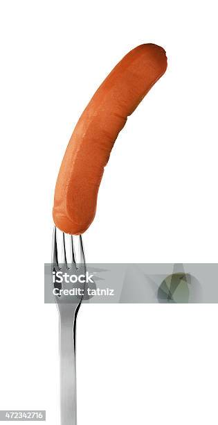 Close Up Of Sausage And Fork Stock Photo - Download Image Now - 2015, Bratwurst, Close-up