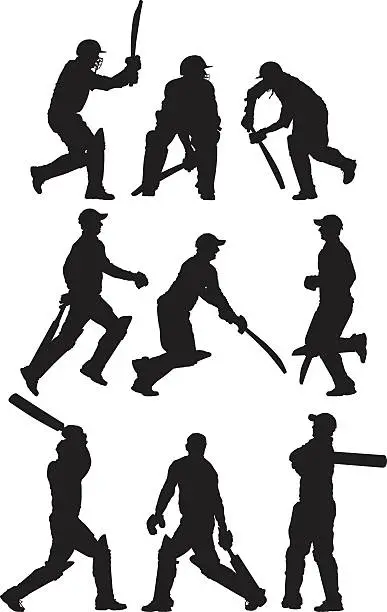 Vector illustration of Multiple images of a cricket player