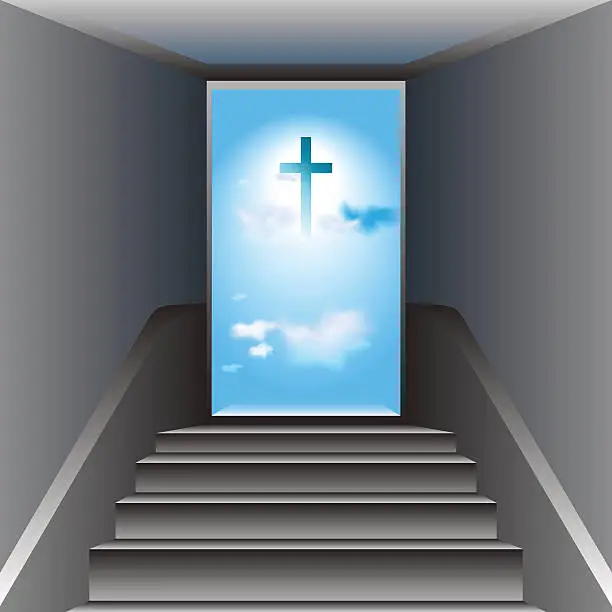 Vector illustration of Stairway to Heaven. The Cross of Jesus Christ