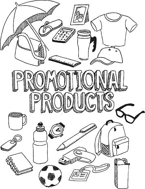 Vector illustration of Promotional products doodle