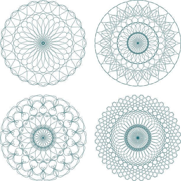 ilustrações, clipart, desenhos animados e ícones de conjunto de vetor guilhoché rosettes verde - lace guilloche decoration circle