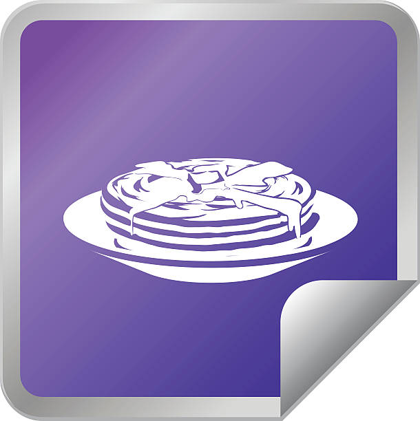 Pancake on plate sticker icon Vector illustration of several layers of pancakes on a plate in sticker icon design. butter margarine isolated portion stock illustrations