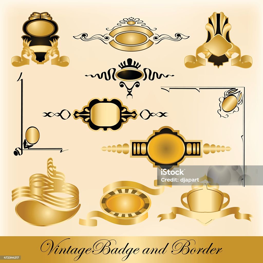 Conjunto de emblema dourado e como contorno - Royalty-free Antigo arte vetorial