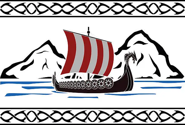 Vector illustration of stencil of viking ship