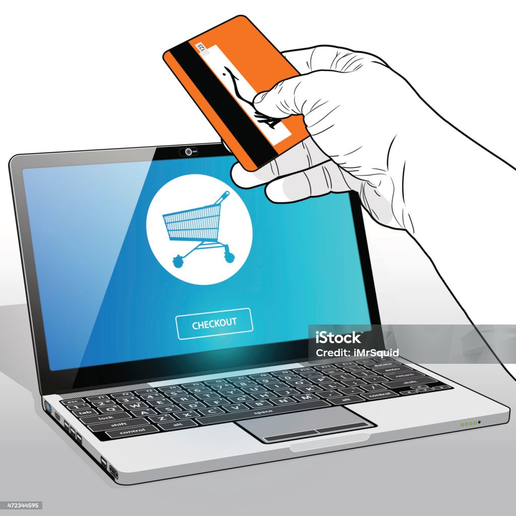 Utilisant une carte de crédit en ligne shopping - clipart vectoriel de Banque électronique libre de droits