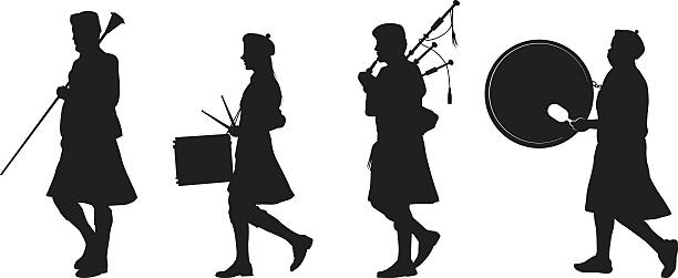 Irish Marching Band Vector illustration of an Irish marching band in silhouette form. pics of a marching band stock illustrations