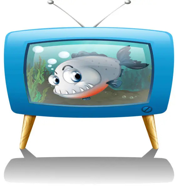 Vector illustration of Big fish in the television